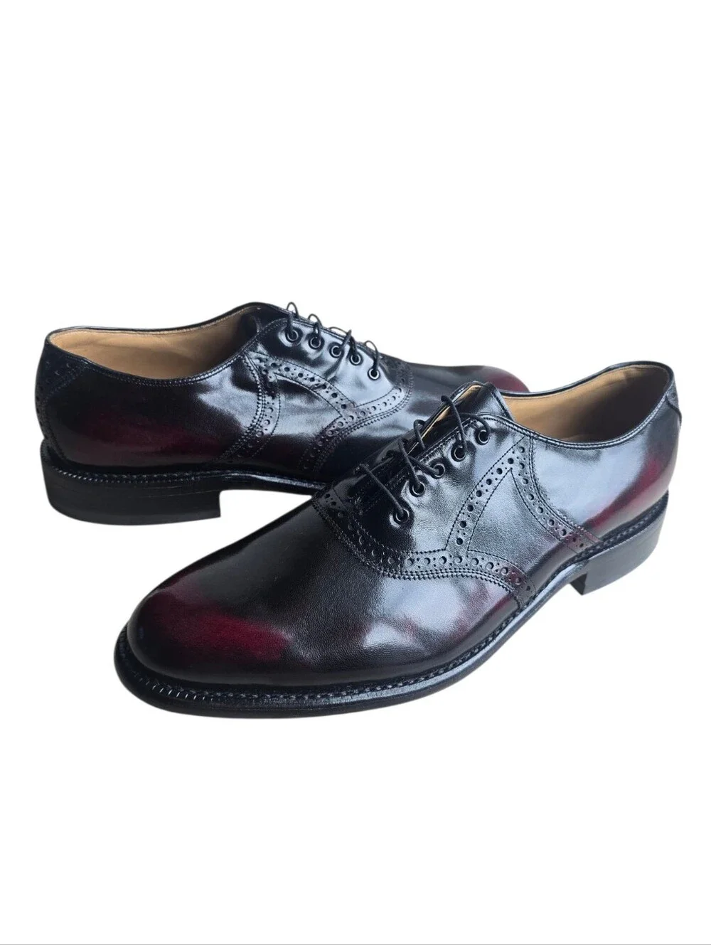 NEW Vintage Johnston & Murphy Aristocraft Burgundy/Black Leather Saddle Oxfords
